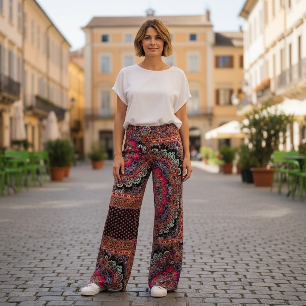 Chico's Palazzo Pants Size 0 (US 4/6) Boho Wide Leg Travel Pull On Paisley
